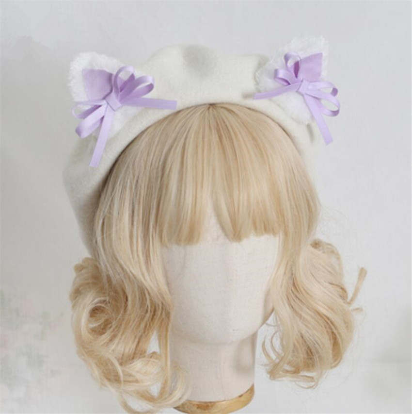 Kawaii Vrouwen Hoed Baret Wol Leuke Kat Oren Hoed Winter Warm Cap Lolita Hoofd Slijtage D1046: color 12