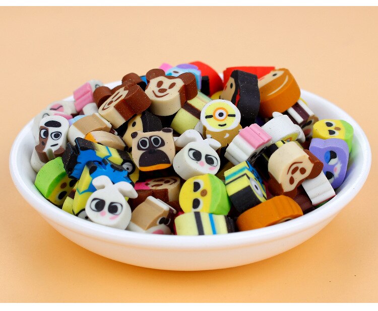 100 pcs/ lot mixed small size TPR cartoon Rubber erasers Learning stationery Correction Supplies for kids
