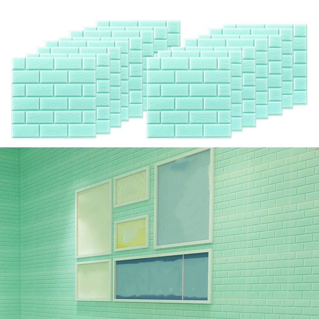 15x 3D Brick Wall Sticker Self-Adhesive Panels Home Living Décor Green
