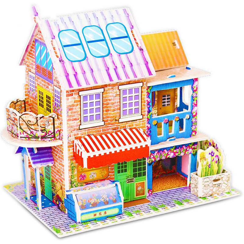 Puzzle 3D fai-da-te castello modello Cartoon House assemblaggio giocattolo di carta Kid Early Learning modello di costruzione regalo Puzzle per bambini