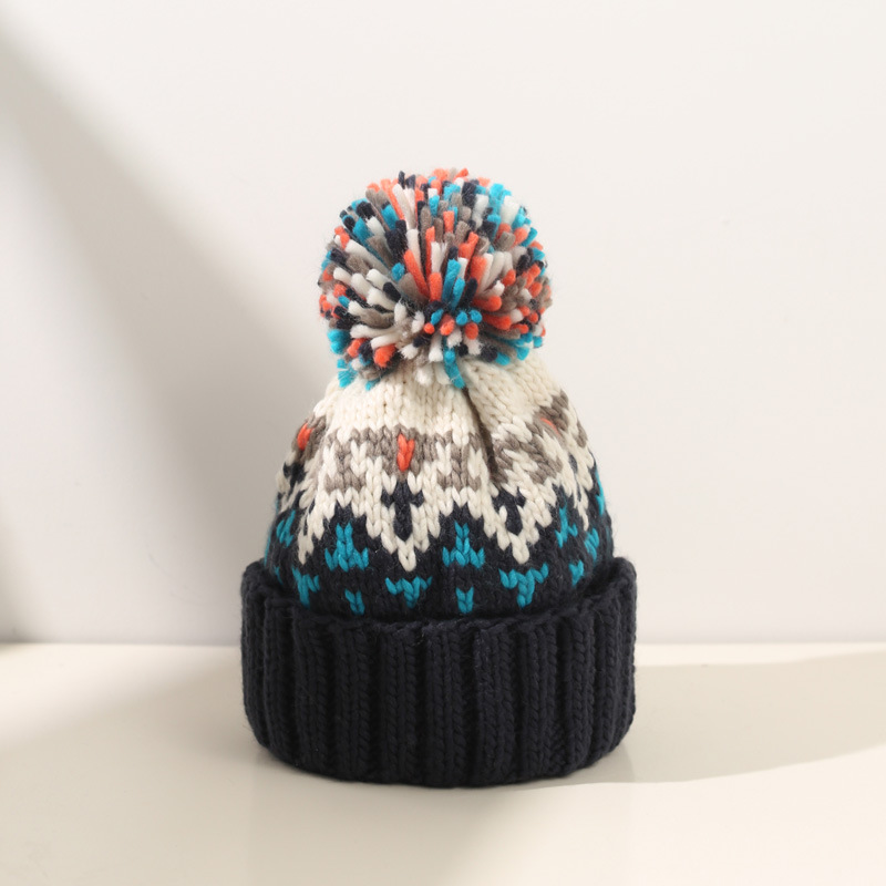 Gorro de invierno de Cachemira para mujer, gorros de otoño con pompón, gorros de lana cálidos, , gorros acrílicos, gorro de invierno para mujer: Azul marino