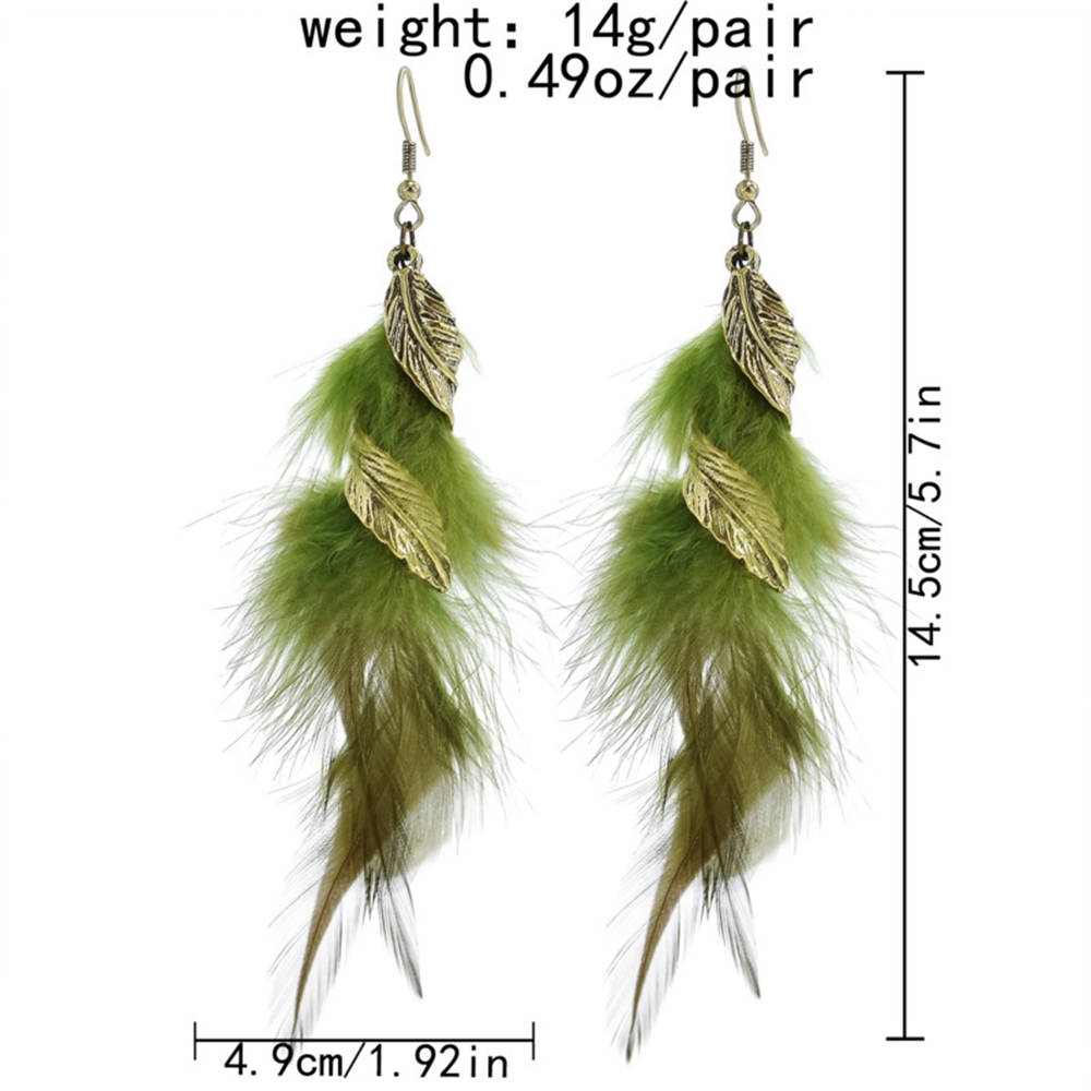 Pendientes de plumas largas bohemias de 6 colores, pendientes colgantes de plumas de hoja Retro elegantes a la para mujer, accesorios de vacaciones