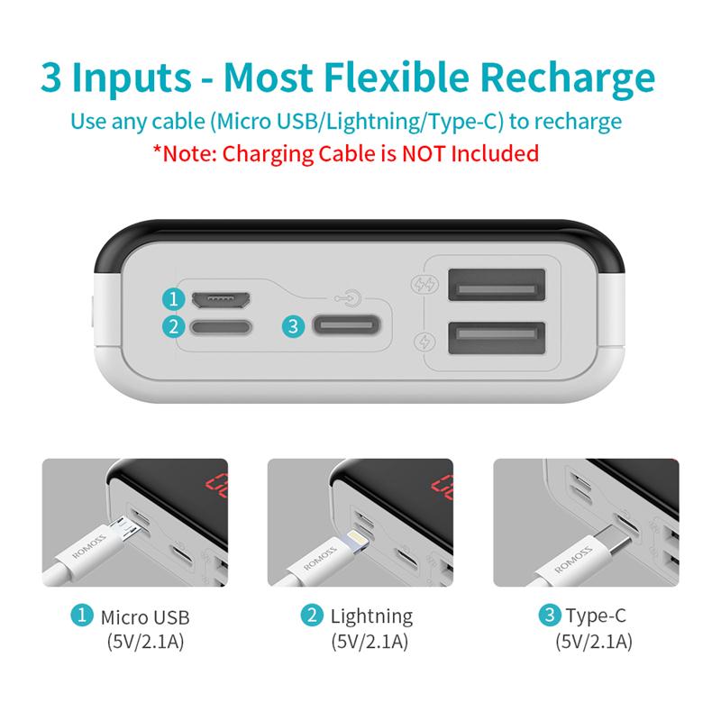 20000mAh ROMOSS LT20PS Energie Bank Dual USB Externe Batterie Mit LED Anzeige Schnelle tragbar Ladegerät Für Handys Tablette Für xiaomi