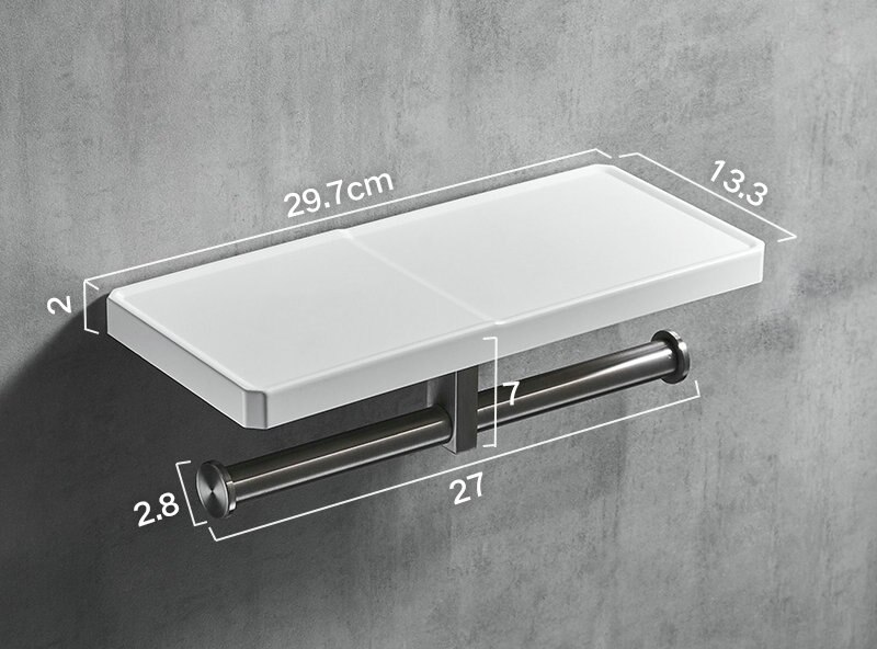 Uchwyt na papier biały żywiczny płyta i 304 ze stali nierdzewnej uchwyt na papier toaletowy półka na telefon stojak na telefon: C styl podwójnie use
