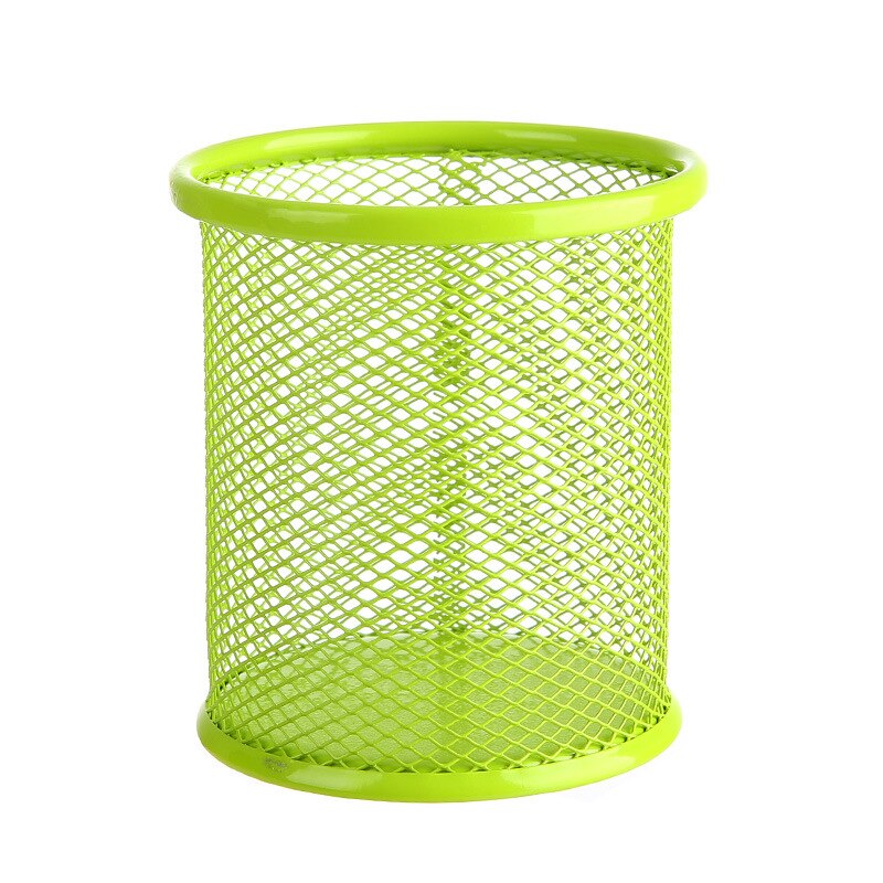 Pencil Holder Office Desk Metal Mesh Square Pen Pot Case Stationery Container Organiser Durable Pencil Case Black: Round green