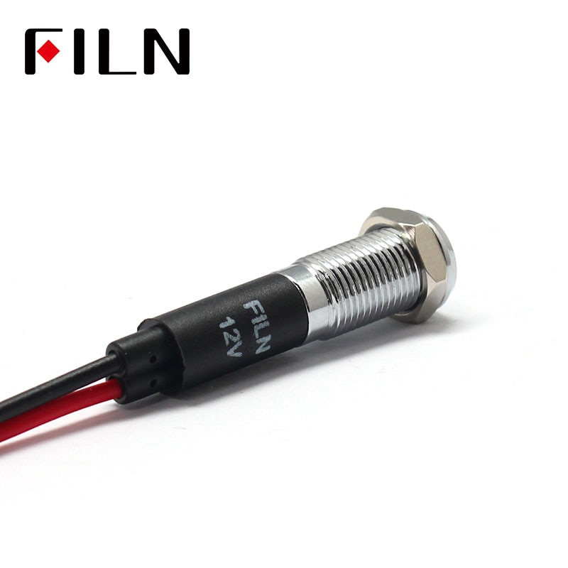 Filn 8mm bil instrumentbræt batteri fejl flag symbol led rød gul hvid blå grøn 12v led indikator lys med 20cm kabler