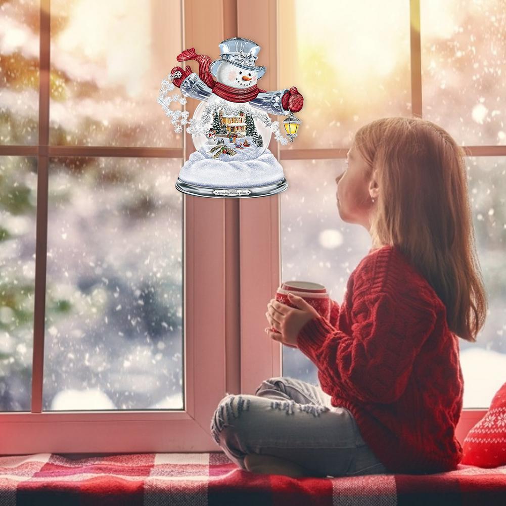 Sneeuwpop Kerstman Sticker Claus Vensterglas Decoratie Waterdichte Muziekdoos Pvc Sticker 20X30Cm 3D Sticker