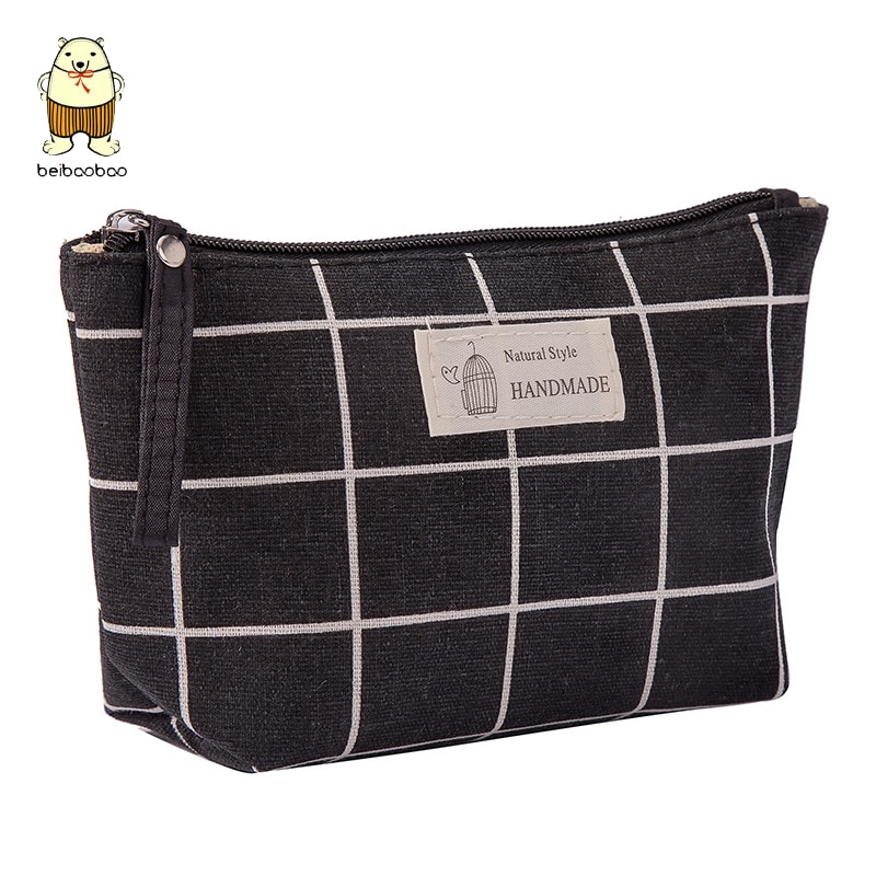 Beibaobao Vrouwen Plaid Reizen Cosmetische Make-Up Tas Handtas Vrouwelijke Rits Portemonnee Kleine Cosmetica Make Up Tassen Reizen Schoonheid