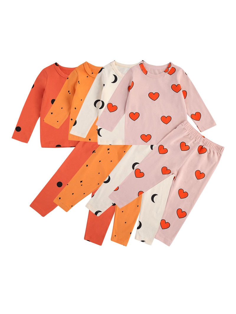 0-4Years Peuter Baby Jongen Meisje Herfst Kleding 2 Stuks Lange Mouw V-hals Hart Gedrukt Top Broek 4 Stijlen Pyjama Thuis nachtkleding