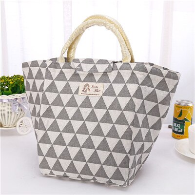 Thermal Insulated Lunch Bag for Women Kids Portable Waterproof Cotton Linen Picnic Food Bag Bento Box Pouch Cooler Totes: D3