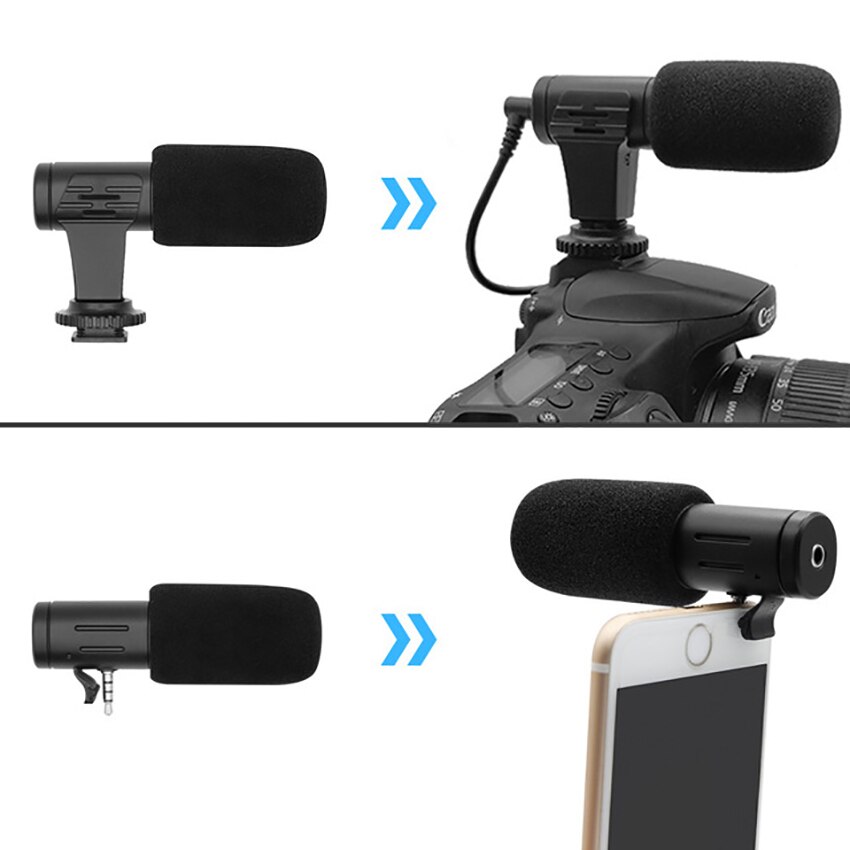 DSLR Camera Microphone, External Video Microphone Voice Recorder with Windscreen 3.5mm Jack for Phone, Smartphone, Vlogging