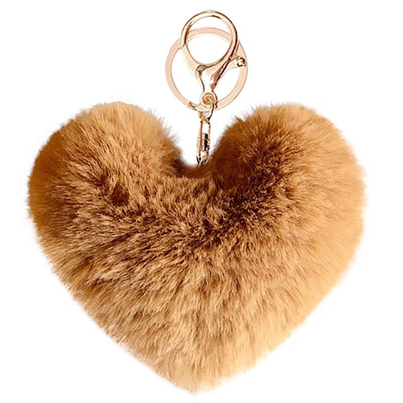 2020 New Lovely Heart Keychains Women's Pom Poms Faux Rex Rabbit Fur Ball Key Chains Girl Bag Hang Car Key Ring Pendant: 10