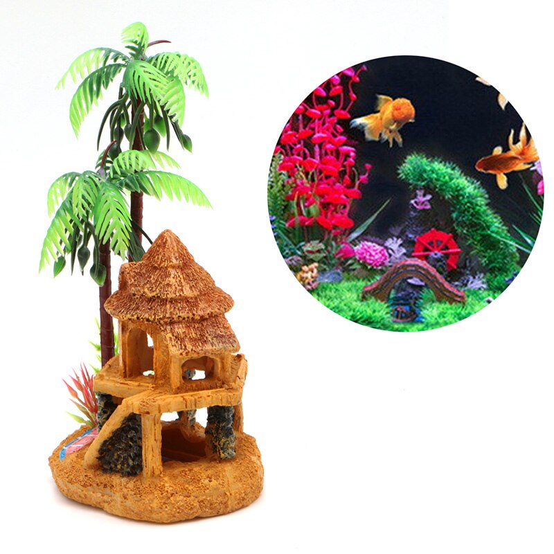 Simulation Coconut Tree Castle Aquariums Fish Tank Ornaments Decor Landscape