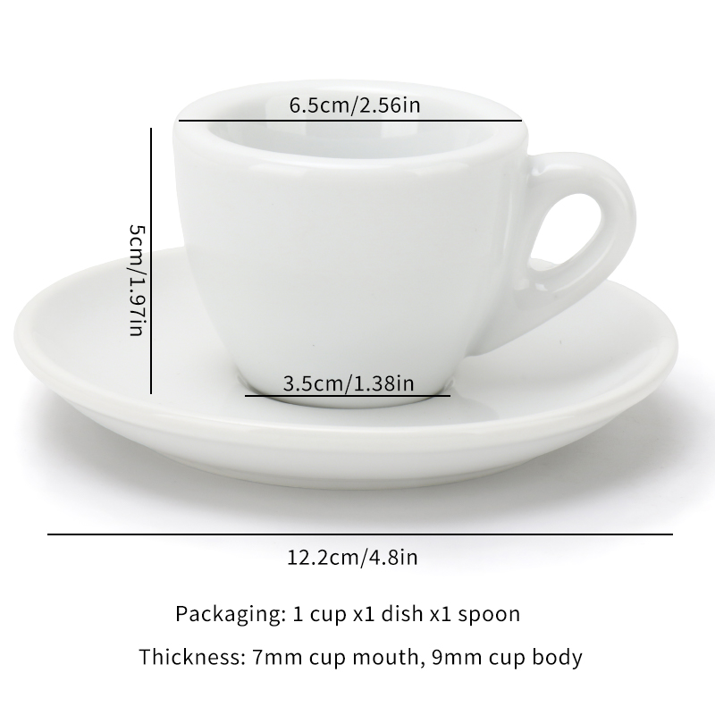 Tazas de café expreso de cerámica de 50ML con grueso para una sola taza, taza de 9mm para pared, aislamiento duradero, accesorios para Barista Espresso: BLANCO