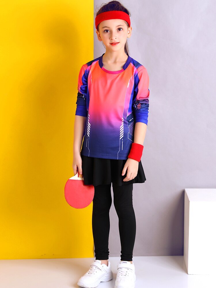 Kinderen Badminton Sport T-shirt Vrouwen Kleding Kid Tennis Skorts Kits Meisjes Tennis Shirts Rok Broek Sets Volledige Mouw