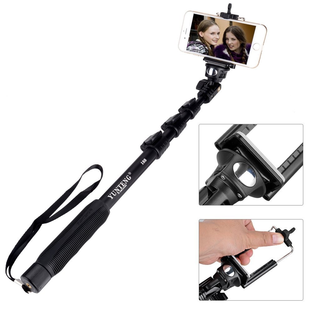 Yunteng 188 Handheld Extendable Pole Selfies Camera Monopod Selfie Stick Tripod Para Selfie For Phones iphone 7 8 Gopro 4/5/6/7