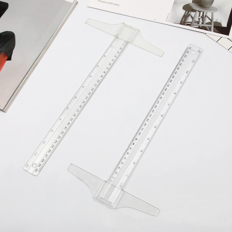 1PC 30cm/12" Plastic T-Square Metric Ruler Cm/inch Double Side Scale Measuring Tool