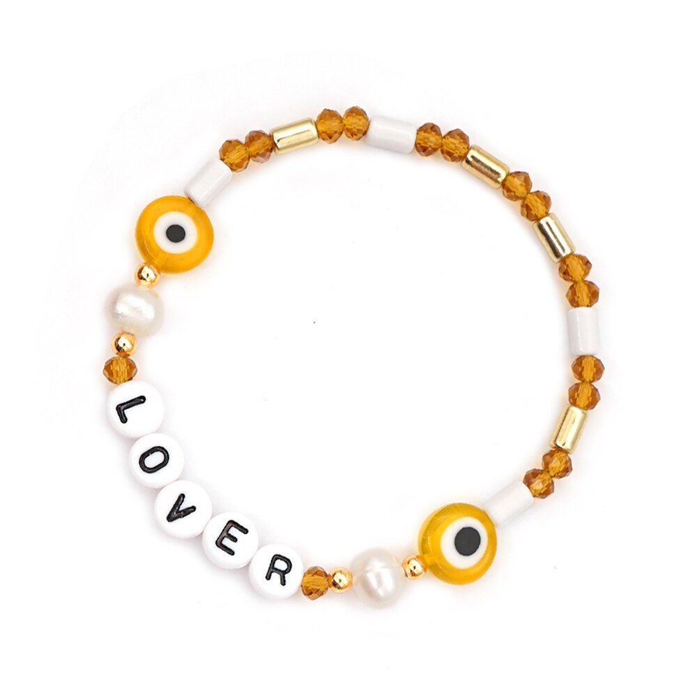 Shinus LOVER Letter Bracelets Enamel Tube Beaded Bracelet For Women Evil Eye Pearl Crystal Pulsera Mujer Summer Jewelry: ZZ-B200104C