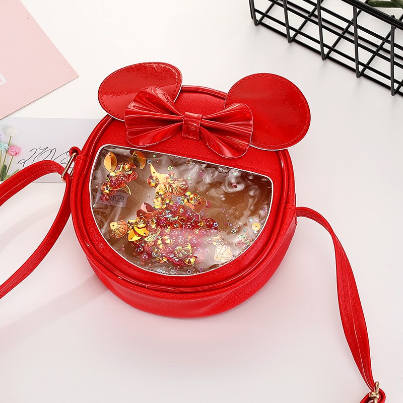 Korean Cute Kids Cat Crossbody Bag Cartoon Baby Girl Toddler Mini PU Messenger Bags Shoulder Bag: Red bow