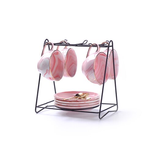 Blomsterte 6 koppar set , 2 koppar kaffekopp, enkel bubbelkokt frukt te tekanna 4 koppar set kaffekoppar set tekopp: A -4