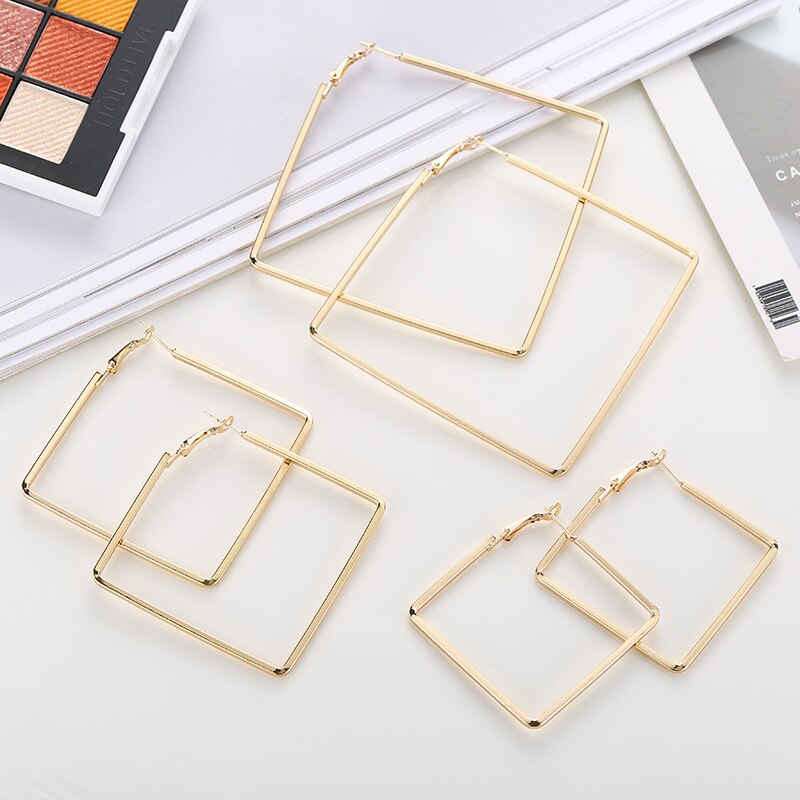 Punk Stil Übertreibung Geometrische Platz Hoop Ohrringe Für Frauen Partei Schmuck Weibliche Metall Gold Große Hoop Ohrring Brinco Bijoux