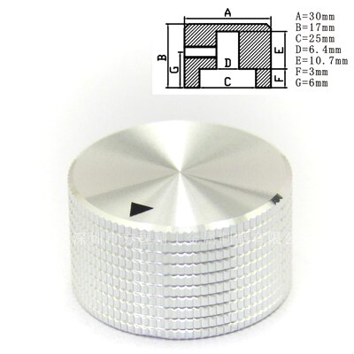 Perilla de potenciómetro de aluminio de alta gama sólida mecanizada, interruptor de volumen de agujero de eje de 6,4mm, 8mm y 10mm, perillas de codificador giratorio, 1 ud.