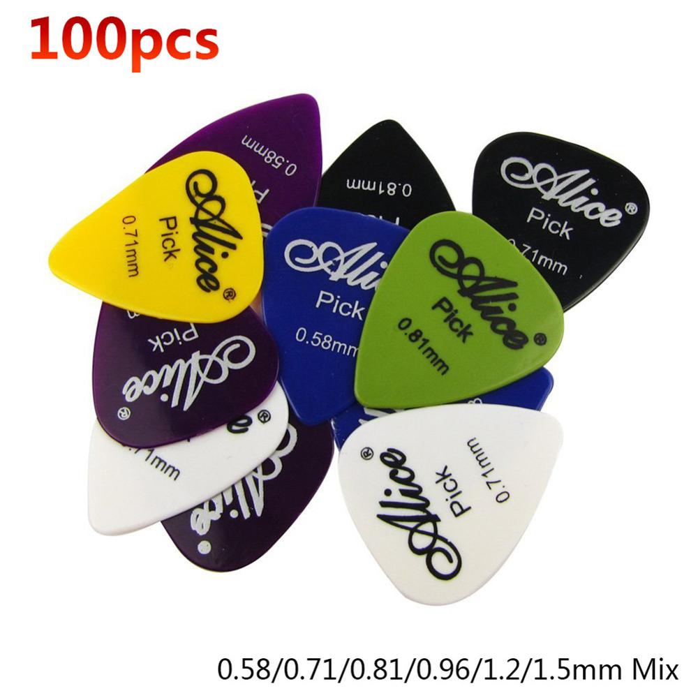 100 Uds púas de Guitarra eléctrica antideslizantes mate Guitarra Pick 0,58/0,71/0,81/0,96/1,2/1,5mm piezas de accesorios de bajo de Guitarra mixta