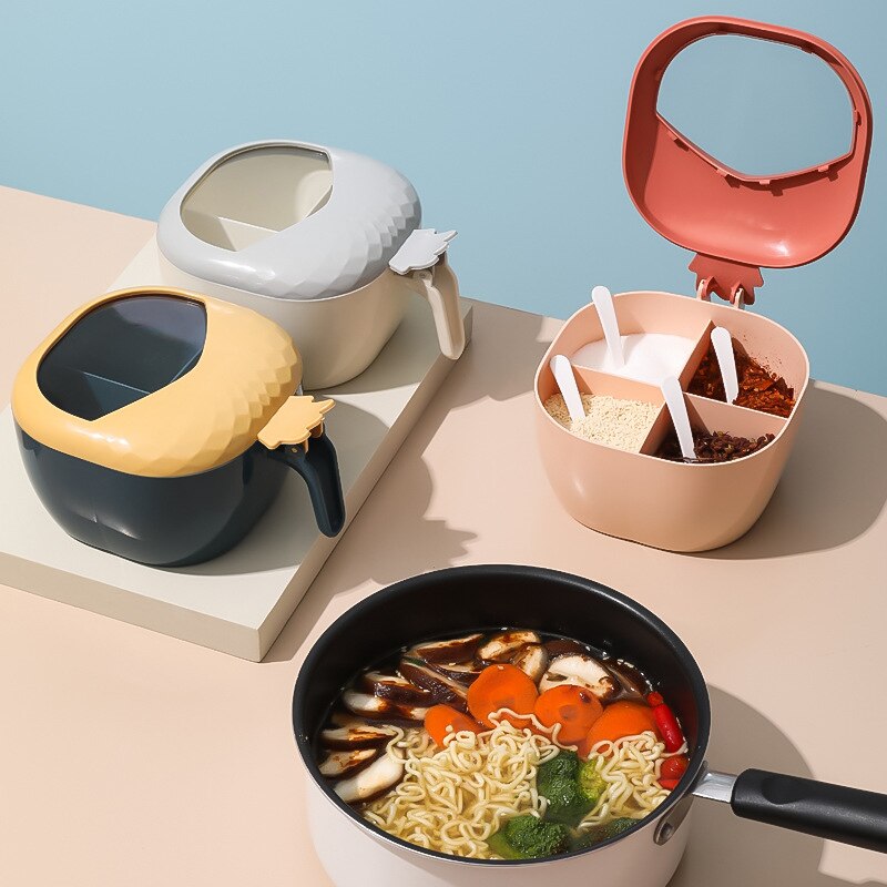 Caja de condimentos multifuncional, estante de suministros de cocina, juego de plástico, cuatro rejillas de almacenamiento integrado, lata de condimentos con cubierta