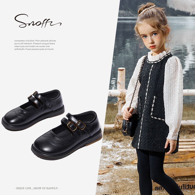 Girls Leather Shoes British Style School Performance Kids Wedding Party Shoes White Black Casual Children Moccasins Shoes KS704