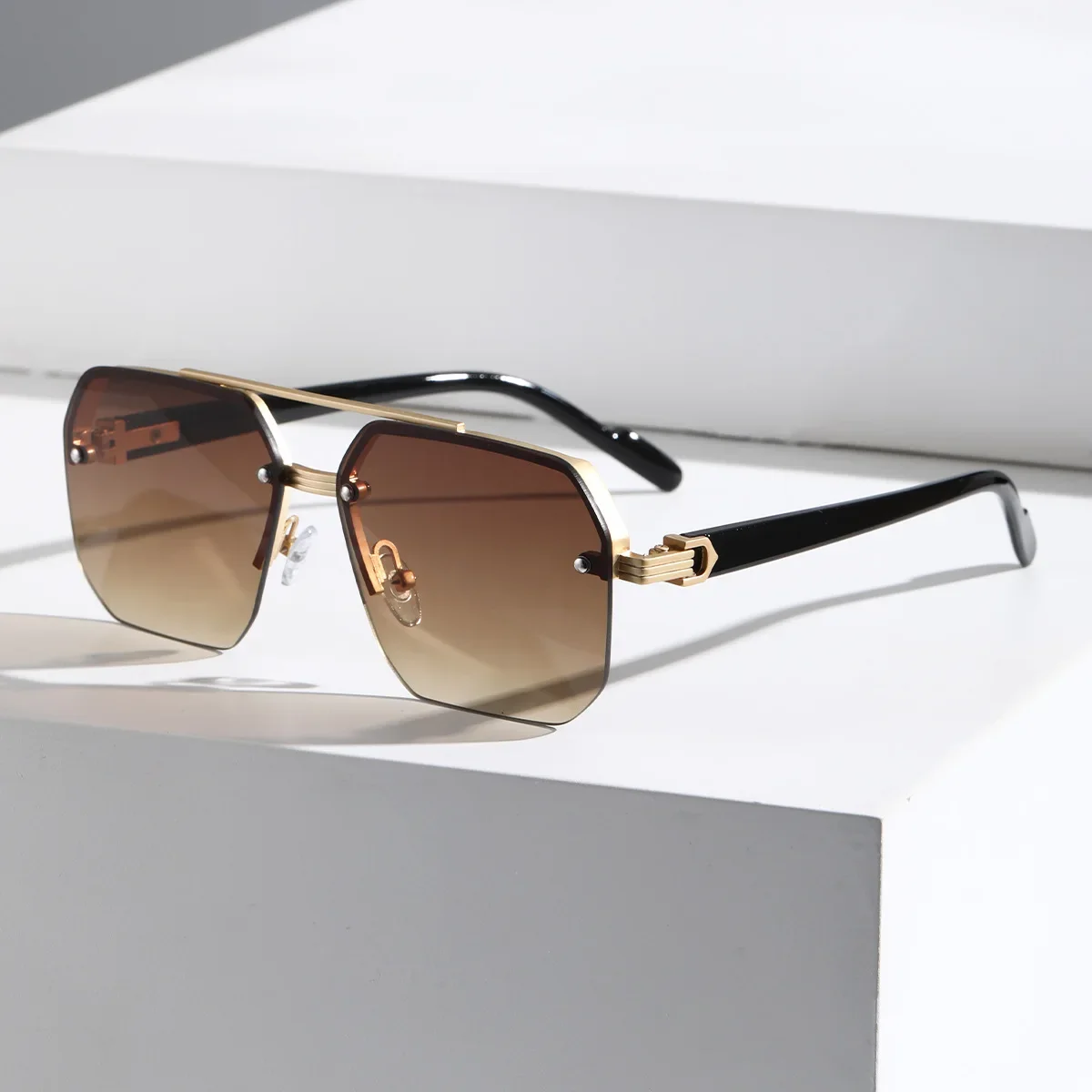 Herren Polarisierte Sonnenbrille aus Aluminium-Magnesium-Legierung, Punk-Sonnenbrille, Doppelbalken, Quadratische Sonnenbrille, UV400 Anglerbrille: Rot