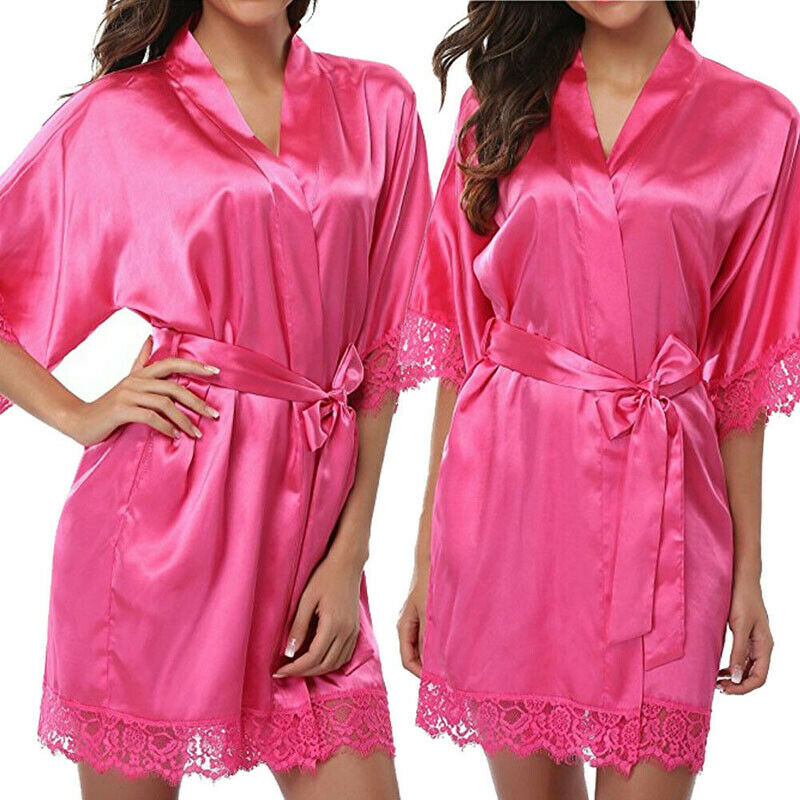 Women Ladies Satin Plain Silk Sleepwear Nightgowns Womens Smooth Pink Red Gold Silver Blue White Black Sleepshirt with Slash