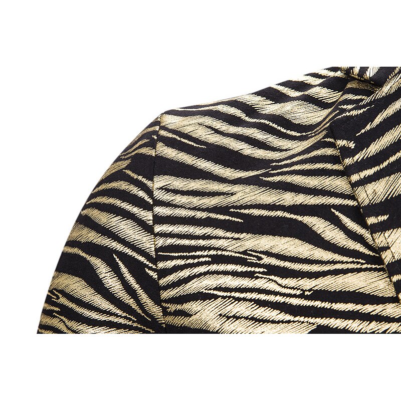 Shenrun herr kavaj slim fit jacka tiger randigt tryck kostym jackor scen sångare värd kostym casual kavaj guld silver