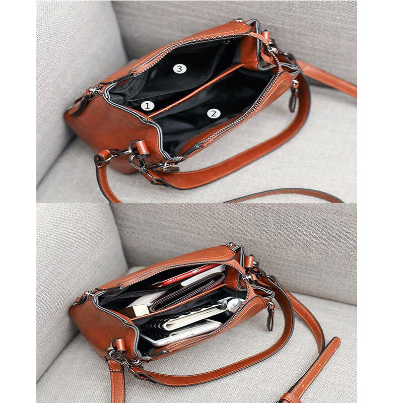 Trend Frauen Tasche Öl Wachs Leder Weibliche Schulter Tasche Kreuz Körper Bote Tote Tasche Geldbörse