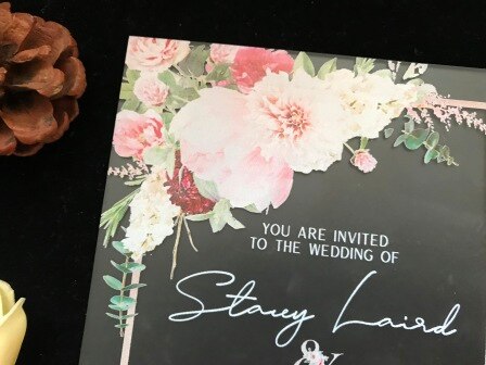 Floral Acrylic Wedding Invitation,Flower custom Pearl Envelopes,Acrylic invitations,Free Acrylic Invite,Acrylic Menu Card