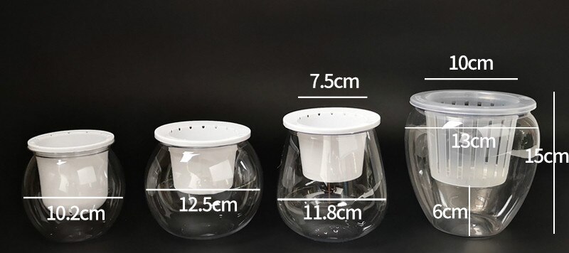 Imitationsglas dubbla lager genomskinlig självvattande blomkrukkrukare för blommor krukväxt skrivbordsdekor