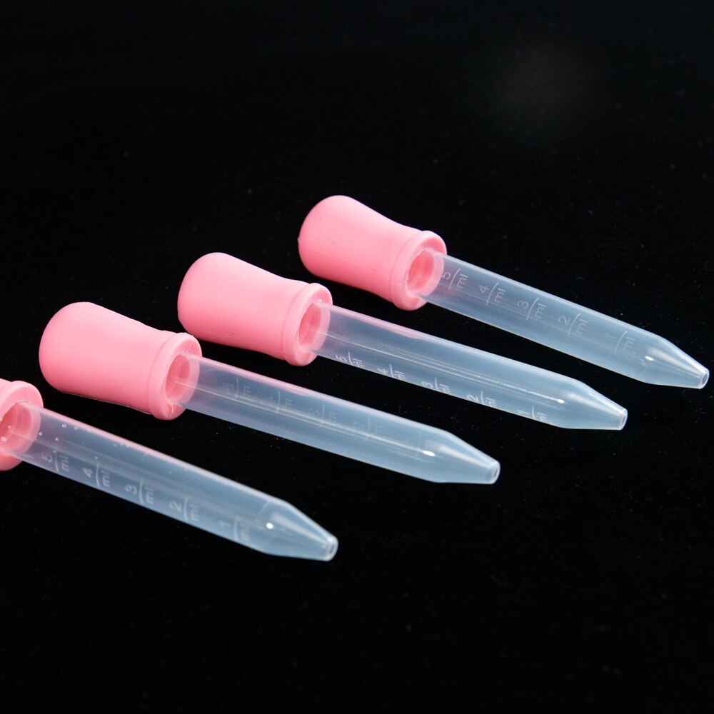 4 st 5ml små silikonplast matande medicin flytande ögon öra graderad pipettdroppare för spädbarn bebismatning barn redskap: Rosa