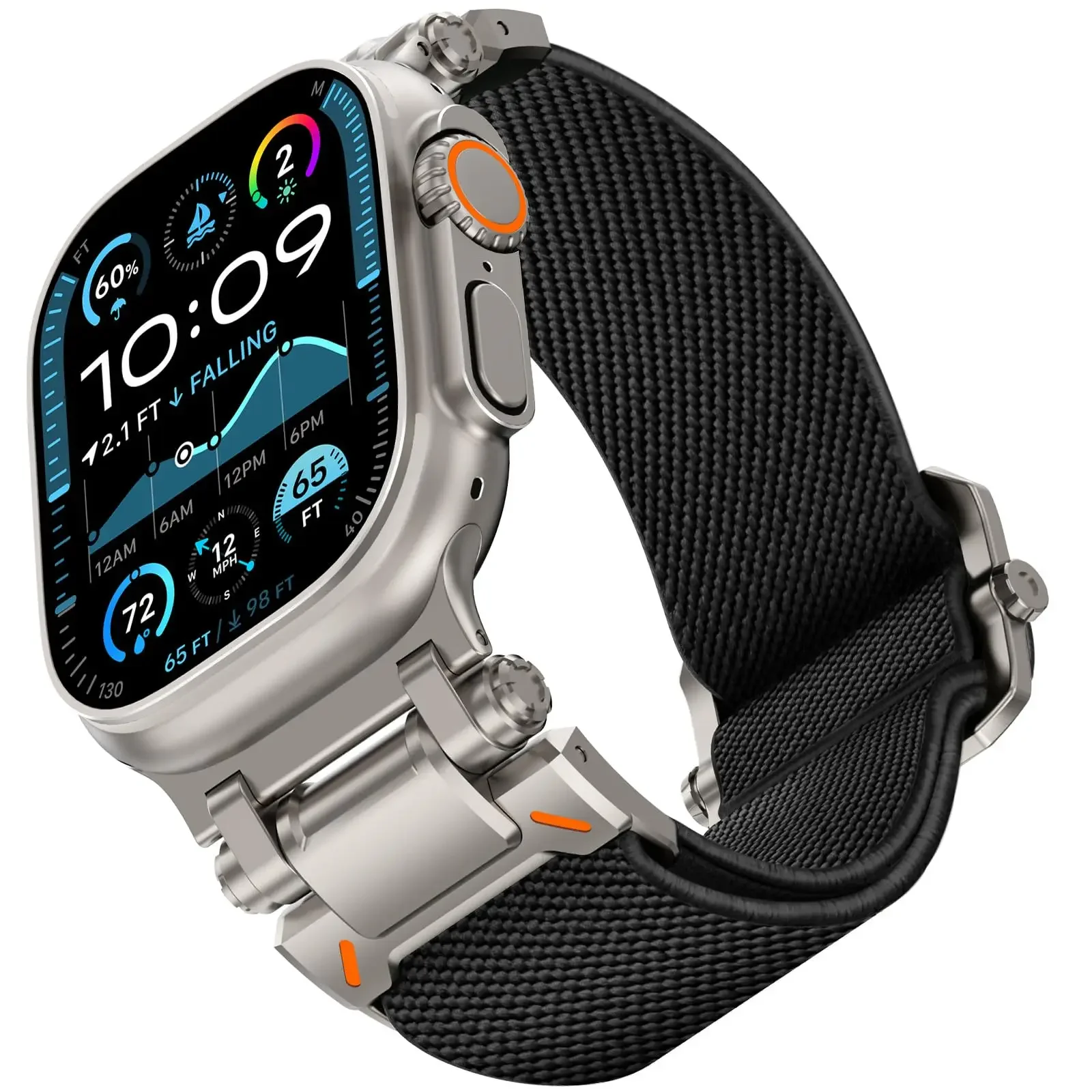 Bracelet de Sport blindé pour Apple Watch Ultra2, 49mm 46mm 45mm 44mm 42mm, métal et Nylon, Correa iWatch série 10 9 8 7 6 5 4: Blue White / 12mm