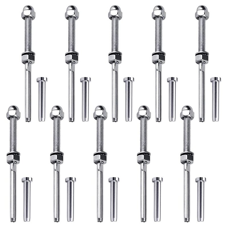 10 pares de terminales roscados Stemball Swage, tensores de Cable, Kit de barandilla marina para cubierta barandilla de Cable de 1/8 pulgadas
