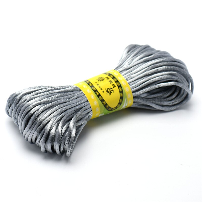 Cordon tressé en Satin de soie pour macramé, 20m, 2.5mm, pour fabrication de bijoux, Bracelet à perles, cordon chinois: Silver Grey