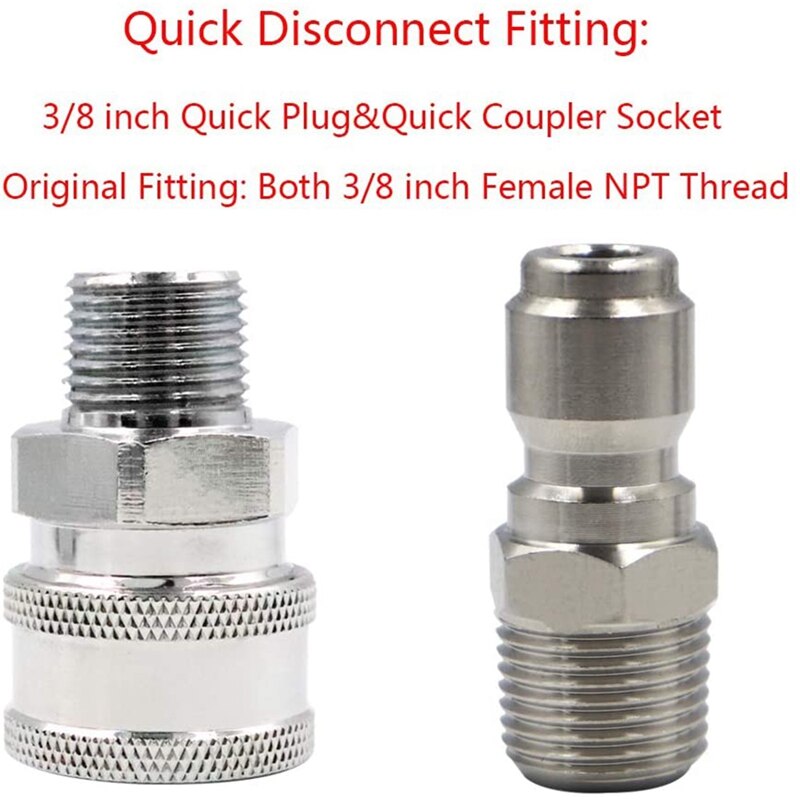 High Pressure Ball Valve Kit for Pressure Washer Hose, 3/8-Inch MNPT Plug x 3/8-Inch FNPT Quick-Connect, 158°F 4500 PSI