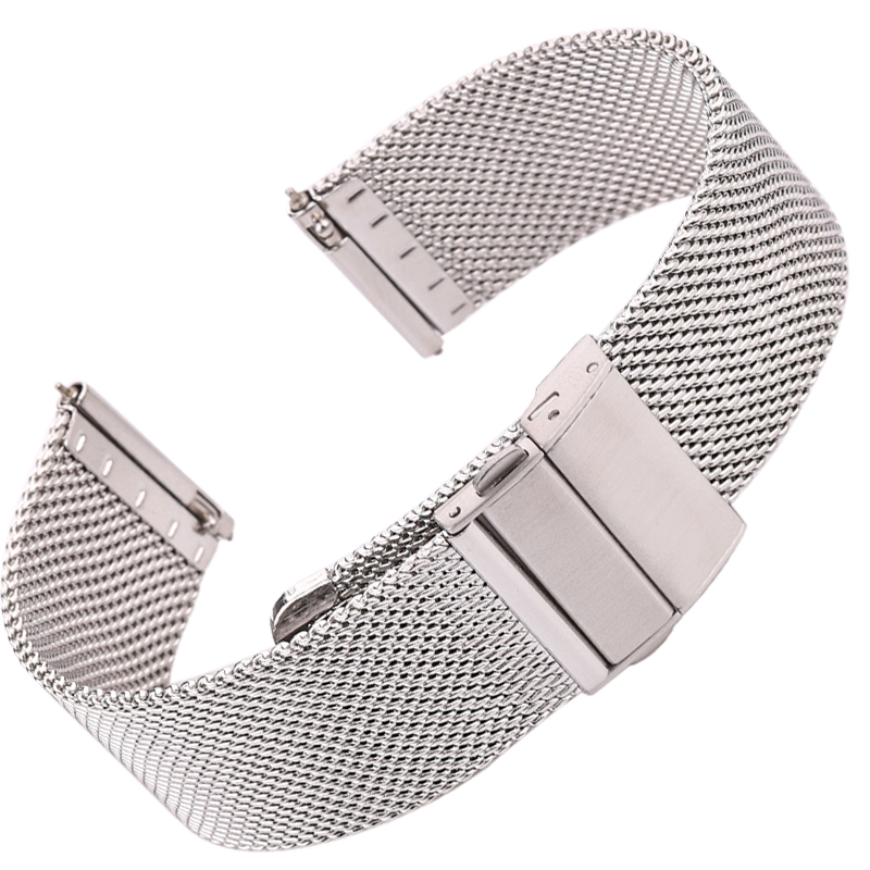 Mesh Milanese Loop Horloge Band Armband Rvs Zilver Zwart Polshorloge Strap Deployment Sluiting 16Mm 18Mm 20mm 22Mm 24Mm: Zilver / 22Mm