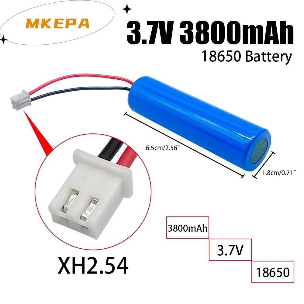 Bateria recarregável de íon de lítio 3.7V para transporte aéreo, 3800mAh, 18650, com soquete de reposição, iluminação de emergência fios xx2.54
