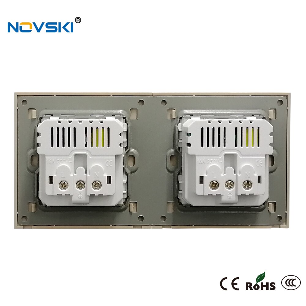 Novski Eu Franse Muur Kristal Glas Zwart Paneel Stopcontact 2 Frame 86*172 Mm, ingebouwde Led Voor Usb Charger