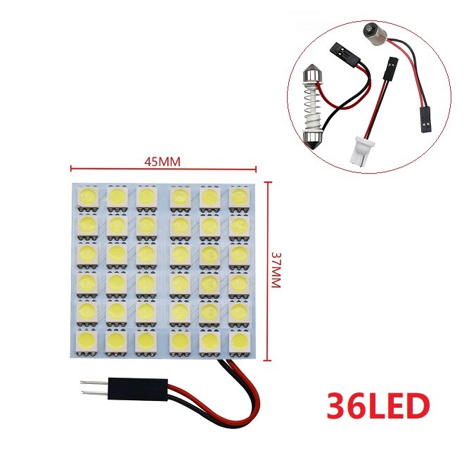 6 9 12 15 24 SMD 5050 LED Auto Panel de luz lectura bombilla tipo cúpula Interior del coche techo mapa lámpara T10 W5W C5W C10W Festoon 3 Base adaptadora: YELLOW