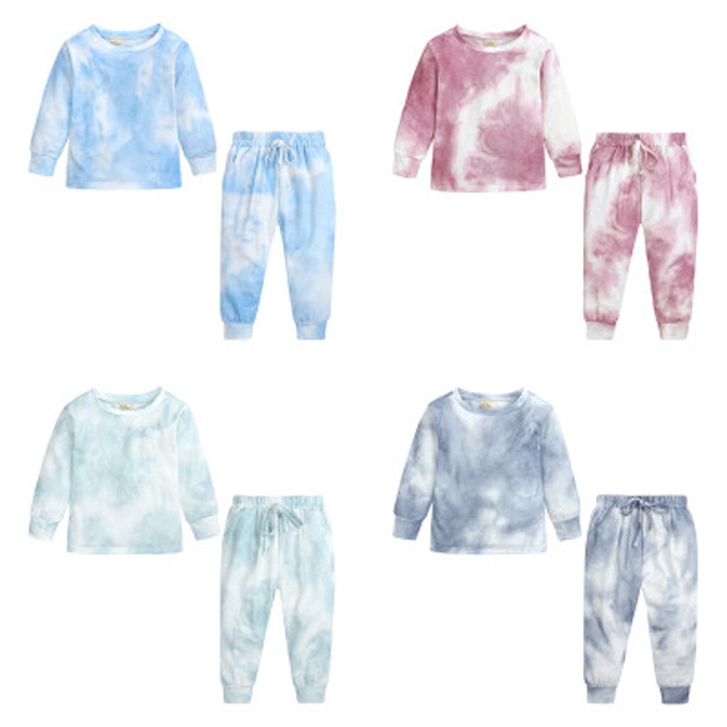 Kids Clothes Baby Girls Clothing Set Underwear Toddler Dot Long Sleeve Tie-Dye T shirt+Pants Pajamas Outfit