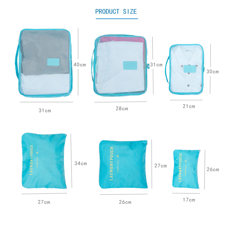 6 cubes d'emballage de voyage ensemble portable en nylon bagages sac de voyage vêtements stockage haute capacité organisateur étanche cubes d'emballage