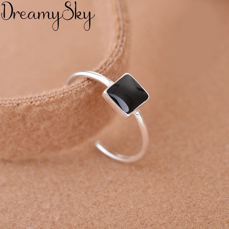 Di modo D&#39;argento di Colore Nero Anelli Del Cuore Per Le Donne Ragazze Bijoux Fidanzamento Dichiarazione Anello: square