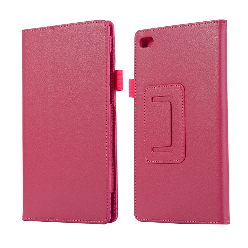 Slim litchi flip stativ pu læder cover funda etui til lenovo tab 7 essential/tab 4 7 essential tb -7304f/ n/x tablet + film + pen: Rosenrød
