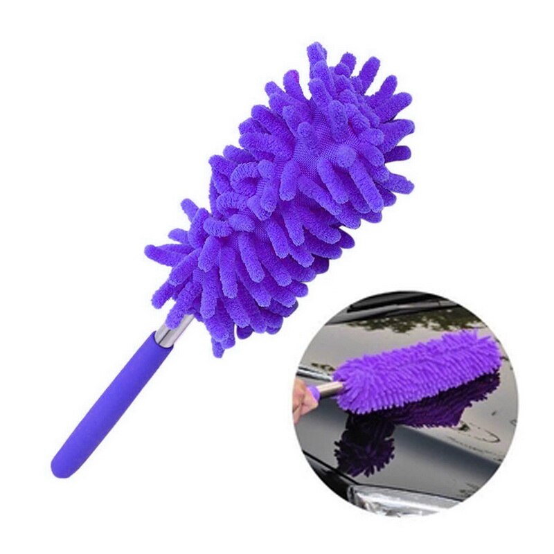 Cepillo para polvo del hogar, utensilios de limpieza de cocina para coche y oficina, plumero de microfibra extensible ajustable Shan: purple