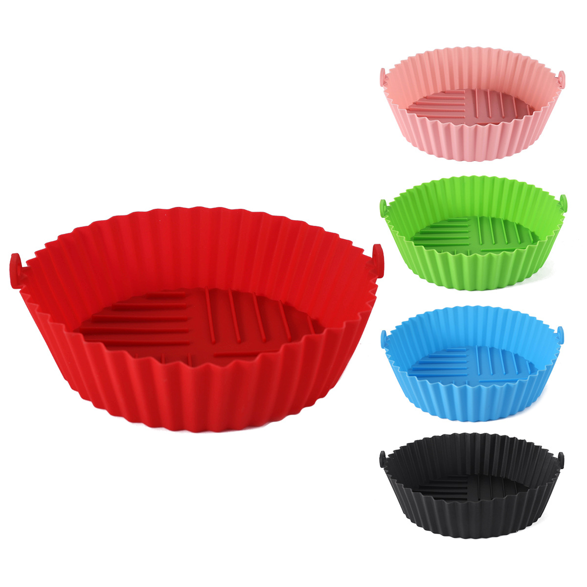 Air Fryer Silikon-Backblechmatte, kreisförmig, hochtemperaturbeständig, faltbar, Doppelohr-Backblech in Lebensmittelqualität